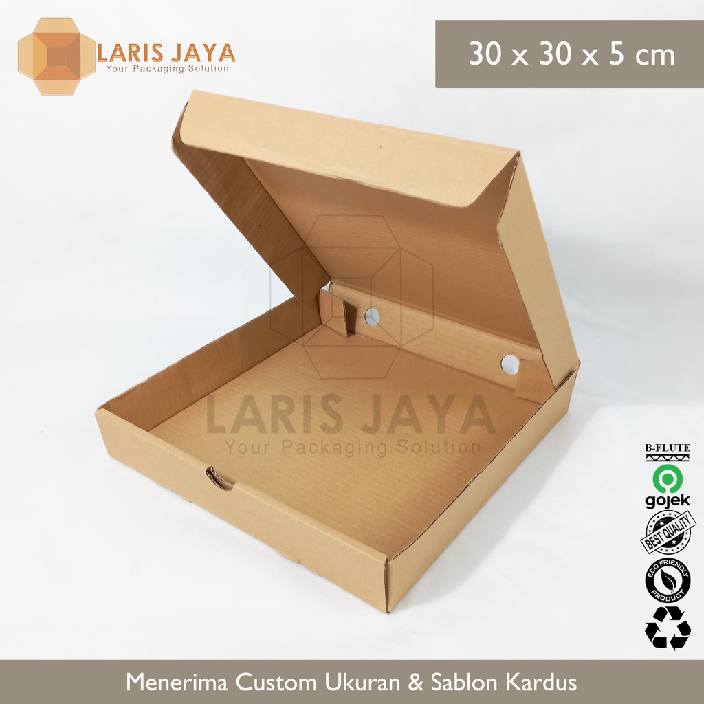 

Kardus Die Cut B-Flute / Box Pizza Diecut / Brownis / Hampers / Gift / Aksesoris / Kaos / Dus Packing 30 x 30 x 5 cm ( Kardus Pizza 30 x 30 x 5 cm )