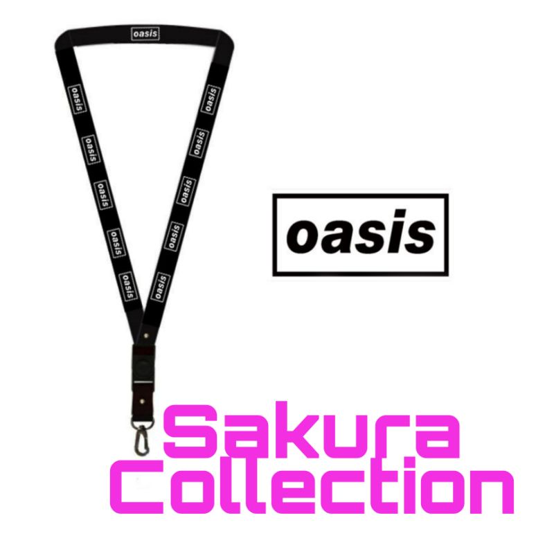 lanyard  gantungan kunci band OASIS rock metal logo/kunci/tulisan/tali kartu nama/flashdisk/key/kartu nama/idcard/hp/vape/pods