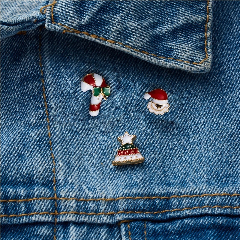 [3Pcs Set Women &amp; Men Punk Cartoon Christmas Socks Christmas Tree Elk Enamel Brooches] [Clothes jacket Metal Brooch Pins] [Denim Shirt Lapel Hat Collar Jewelry]