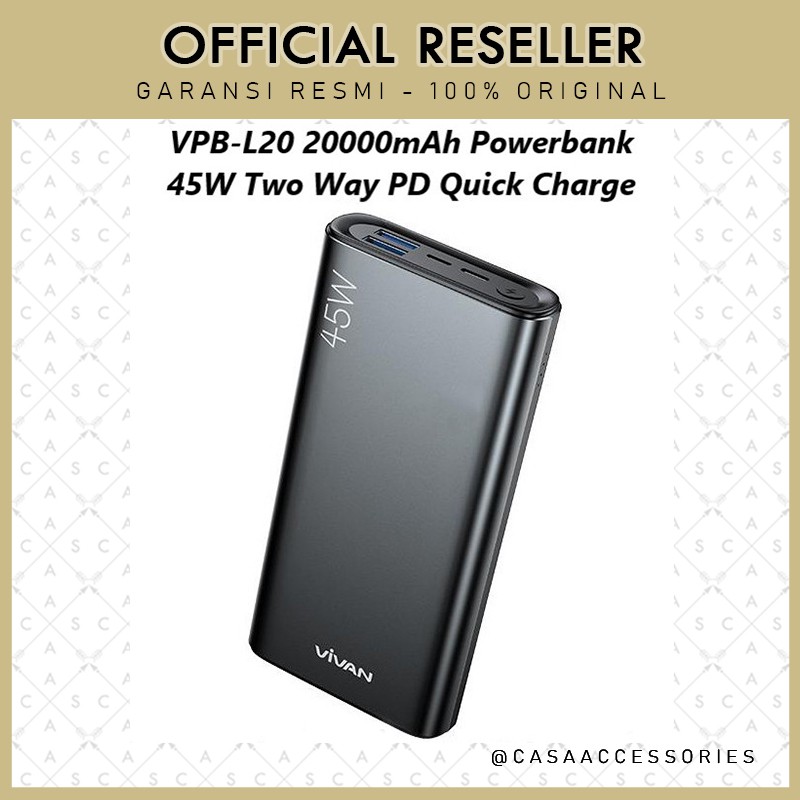 Vivan VPB-L20 20000mAh Powerbank 45W PD QC3.0 Two Way Quick Charge