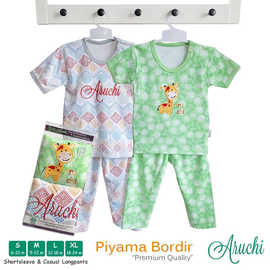 Aruchi Setelan Piyama Bordir 2 Stel / Baju Tidur Bayi &amp; Anak