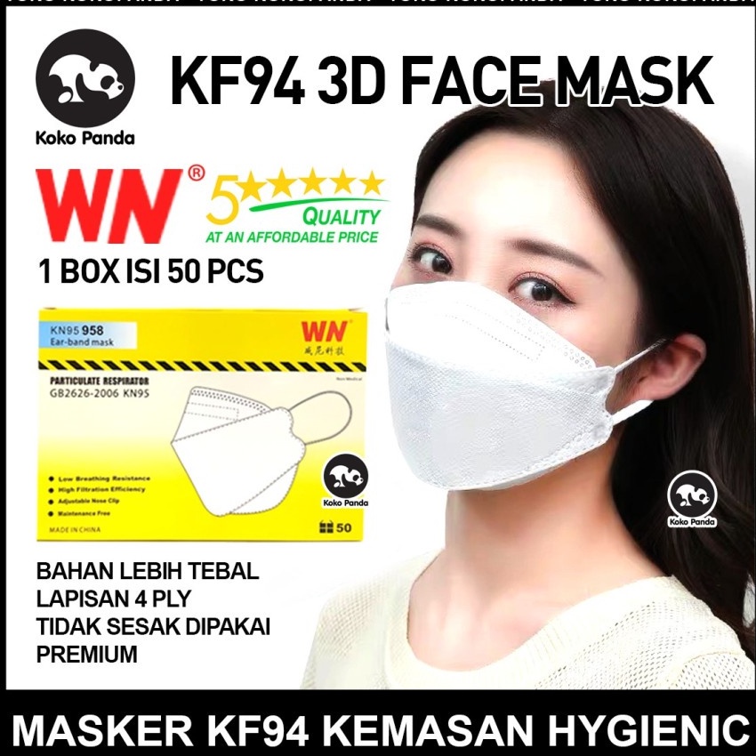MASKER KF94 / MASKER WN 958 1BOX ISI 50PCS PUTIH FREE BUBLE WRAP DAN CARTON BOX BARU