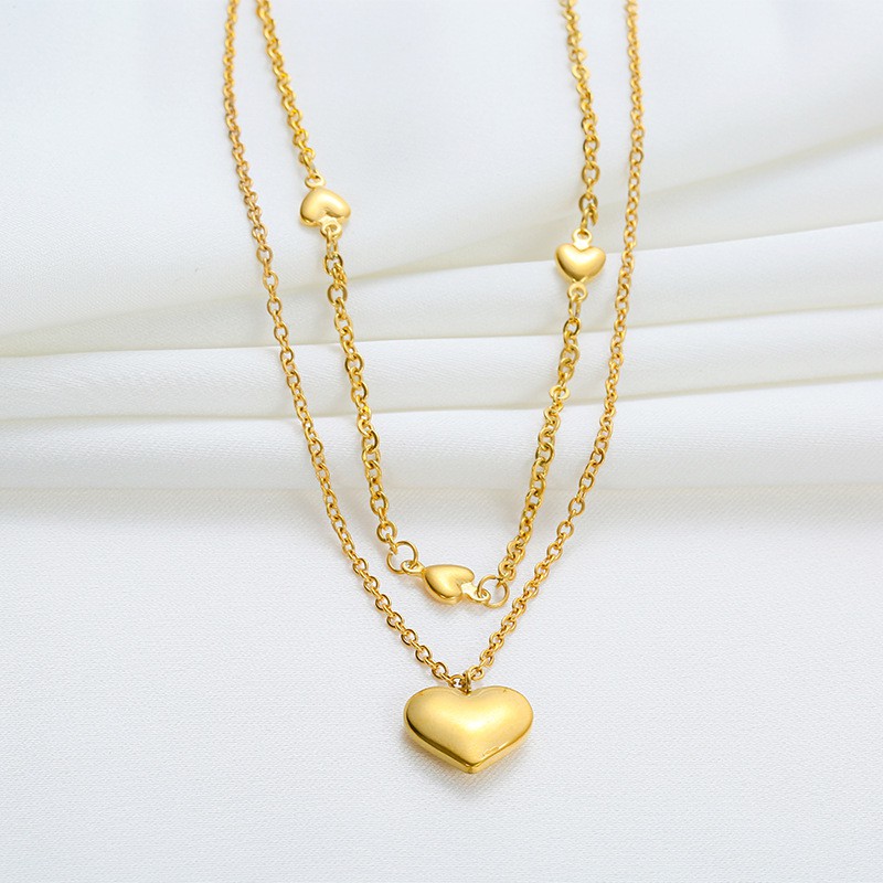 Kalung love dua layer Titanium Korea Style Wanita Anti Karat - ercassia