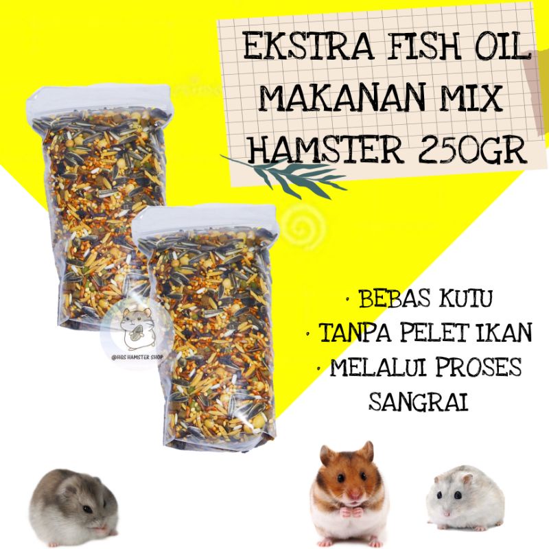 Makanan Hamster Mix 250gr, Ekstra Fish Oil | BEBAS KUTU by HGS