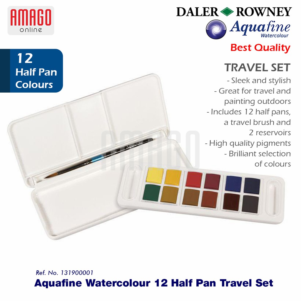 DALER-ROWNEY Aquafine Travel Set - Cat Air Lukis - 12 Half Pan Watercolour - 131900001