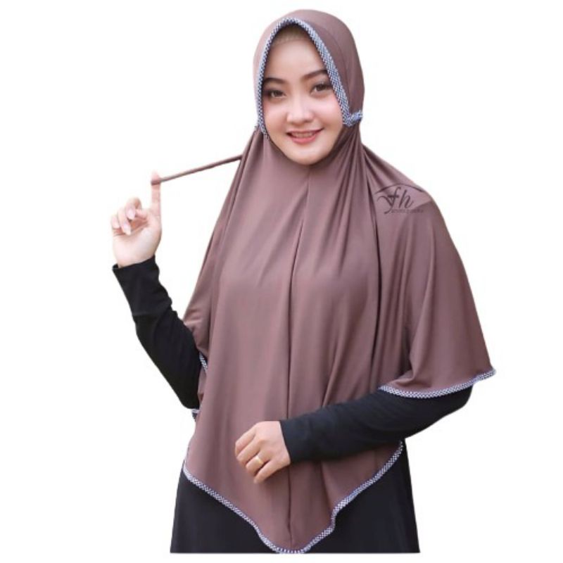 Jilbab Instan Serut List Kotak Catur | Kerudung Bergo Serut Inayah | Hijab Instan Dewasa Matt Jersey