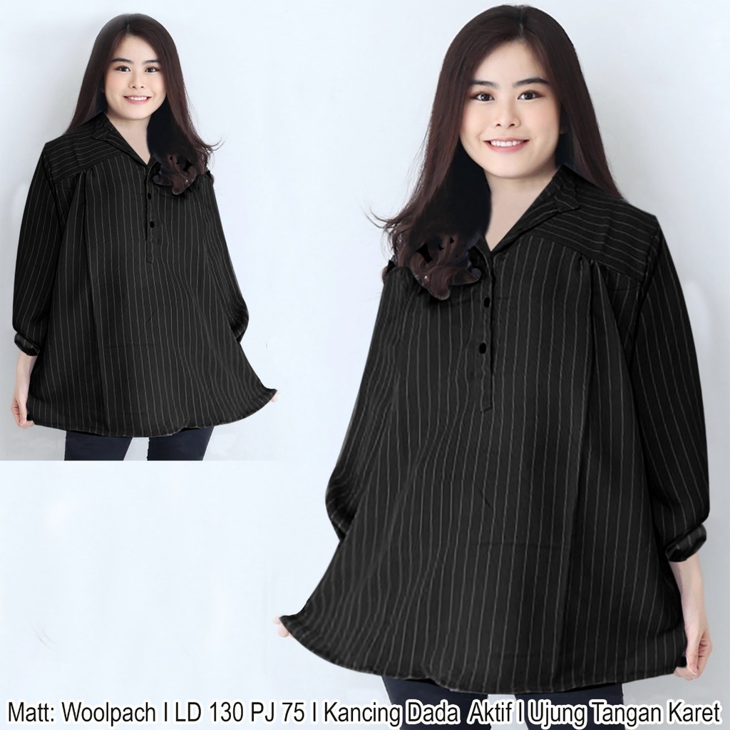 F&F [COD] + [GRATIS ONGKIR]  Blouse Jumbo Revo Atasan Lengan Panjang BIGSIZE XXXL LD 130 CM PJ 75 CM-Hitam Putih