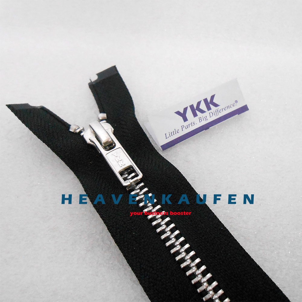 Resleting Zipper YKK 30 cm Atau 12 inch Hitam Silver Open End Buka Lepas Type Gigi Besi Metal