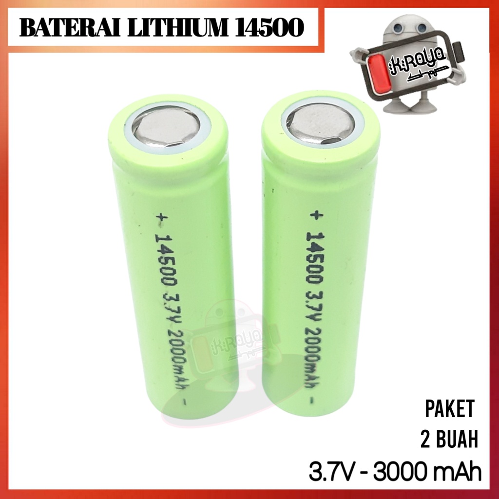 Baterai 14500 Li-ION 3.7V - 2000mAh 2Pcs Flat