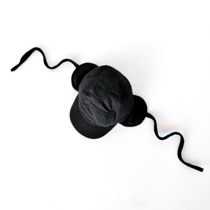 CAMPER HAT | Topi Bayi Lucu Murah - Topi Anak Laki/Perempuan/Cowok/Cewek 2-4 Tahun Polos Bertali-Hitam