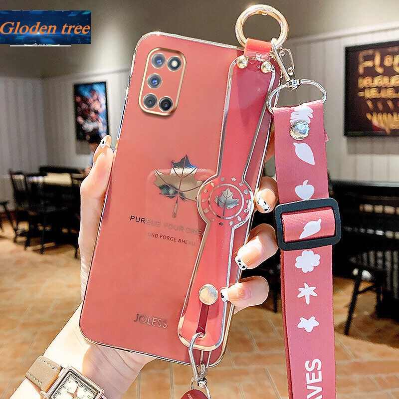 Case Motif Daun Maple Dengan lanyard Untuk OPPO A92 A72 A52 4G