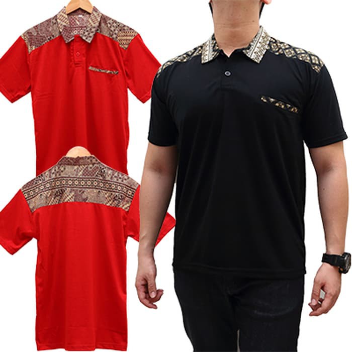 KAOS POLO POCKET BATIK FUSION MODERN PREMIUM HIGH QUALITY - POLO BLACK, M