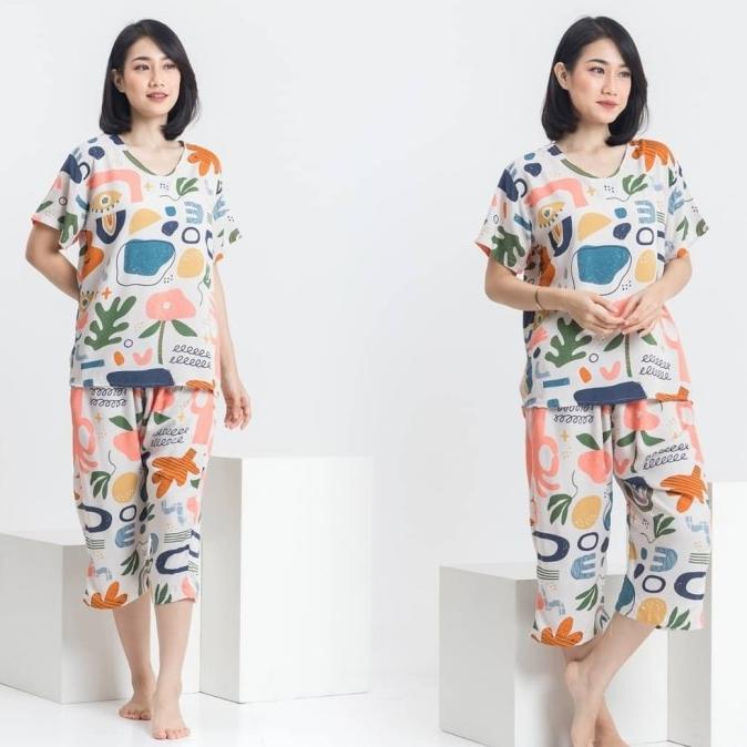 Baju Tidur Wanita / Set Piyama Dewasa Celana 7/8 Jumbo Import Adem
