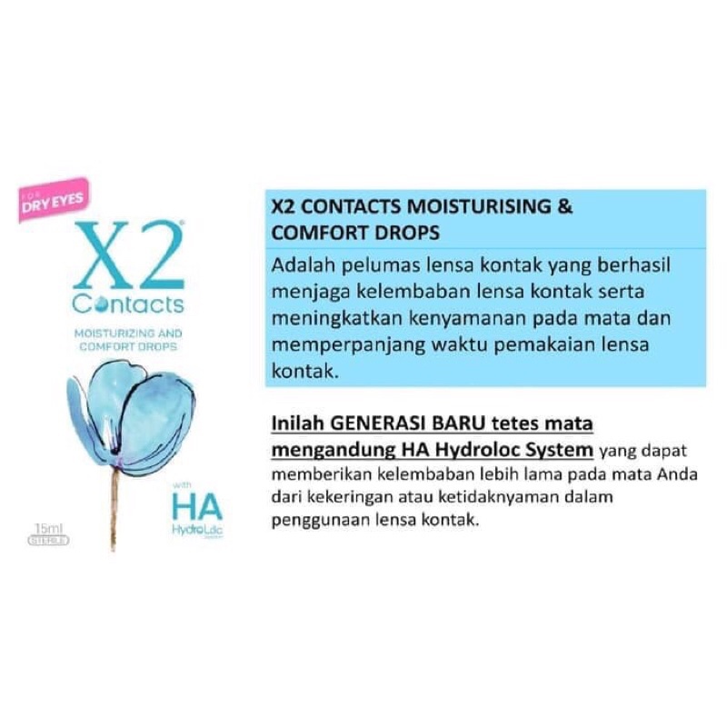 Tetes Mata X2 Contact For DRY EYES 15mL  - Moisturizing Comfort HA Hydroloc System / Pelembap Softlens X2 - Freshkon Tetes Mata