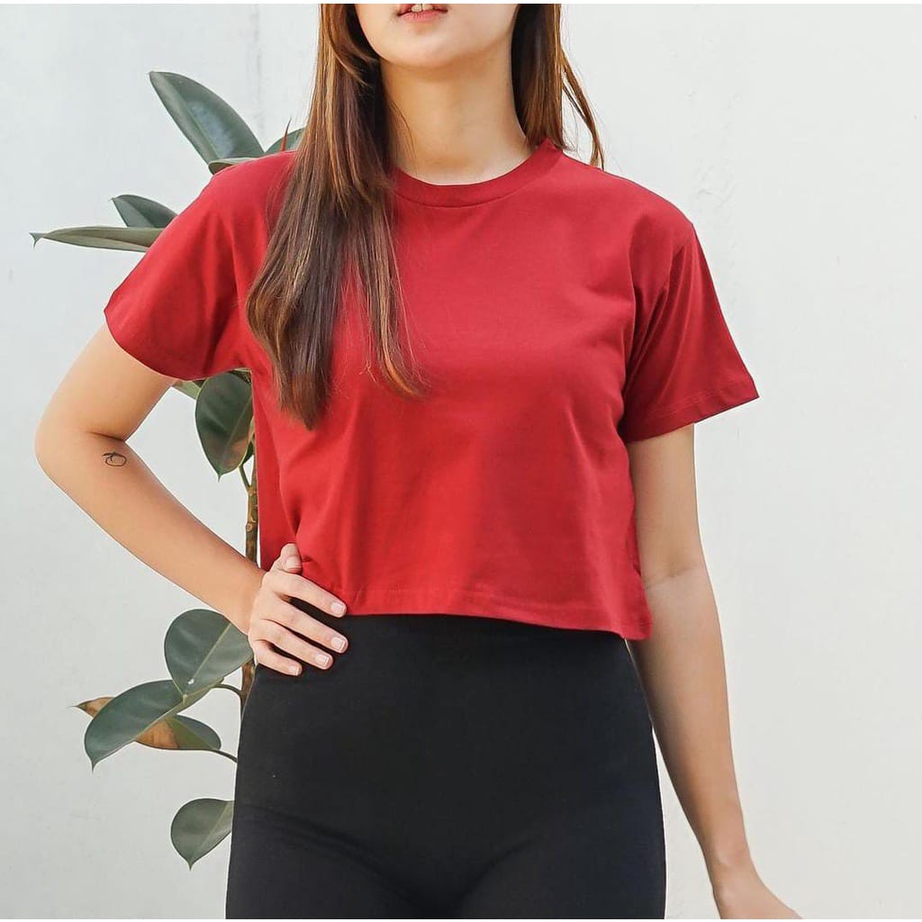 OVERSIZE CROP TOP POLOS ONECK COTTON Oversize| BAJU KAOS TUMBLR CROP TEE TSHIRT KAOS KOREA FASHION WANITA