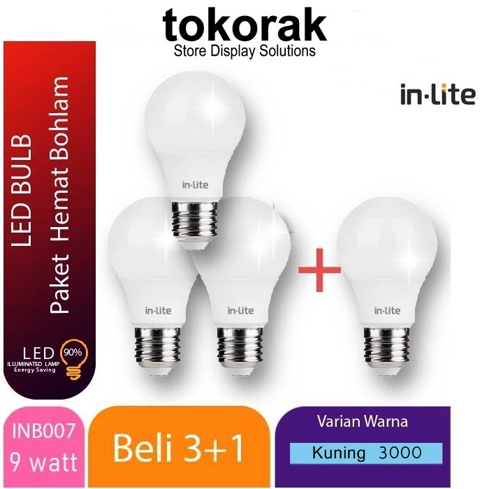 LAMPU BULB INLITE 5 7 9 11 WATT WARM WHITE - KUNING - PAKET 4 PCS BOHLAM LED IN LITE