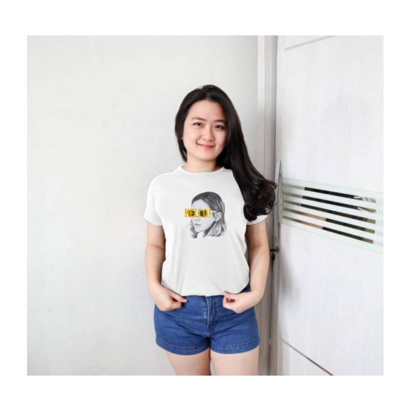 VS - HELLO | Baju Tumblr Tee BAJU Kaos Wanita Lengan Pendek Warna Hitam Putih Mustard