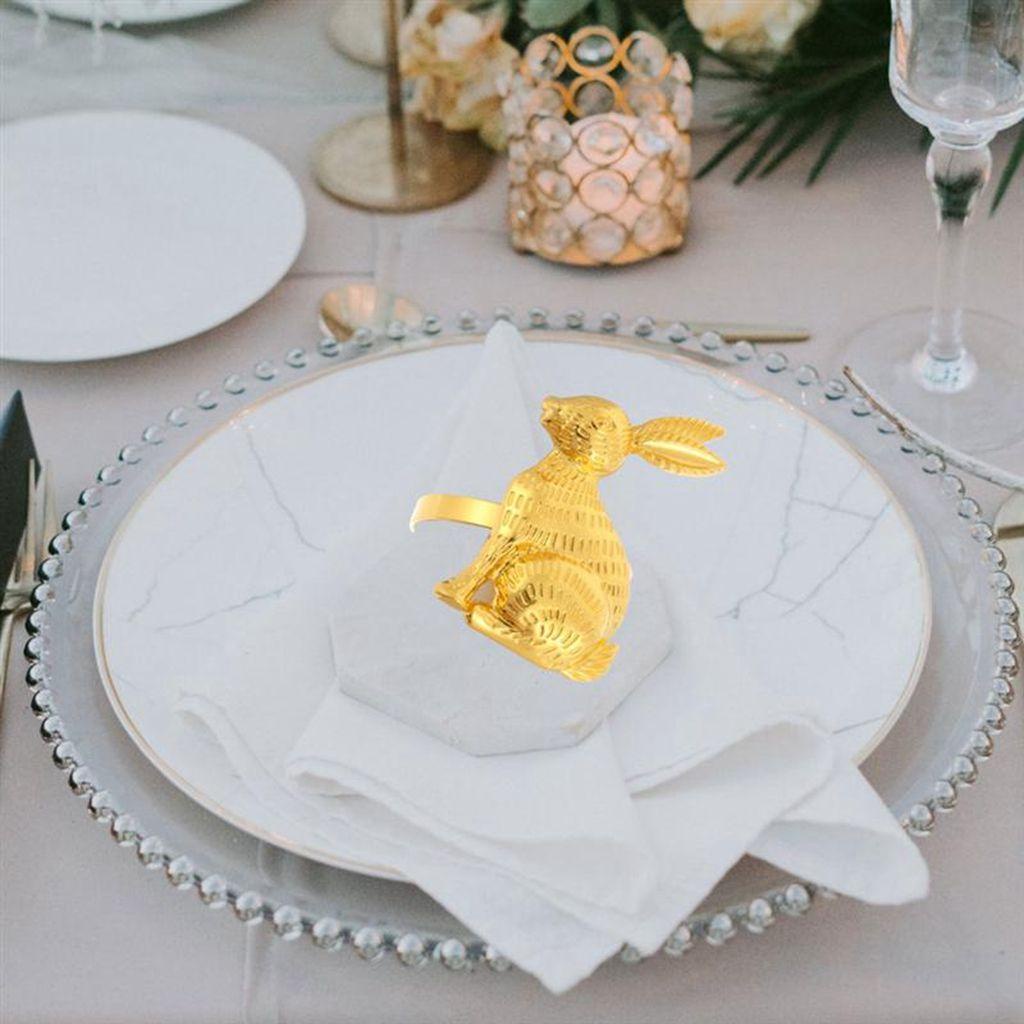 [Elegan] Table Decor 1pcs Fashion Untuk Rapat, Pernikahan Susun Berbentuk Kelinci Silvery Serving Napkin Holder Napkin Buckle