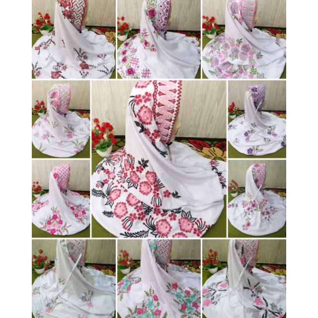 Mukena terusan bordir dewasa / mukena polino silk premium