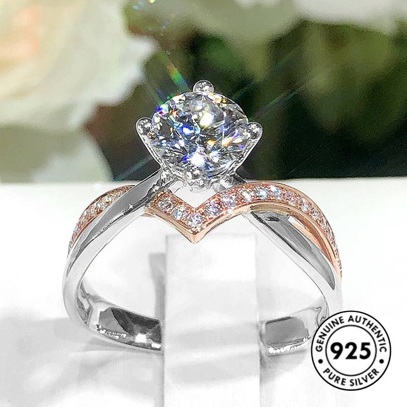 Cincin Lapis Silver S925 Model Mahkota Warna Rose Gold Untuk Wanita