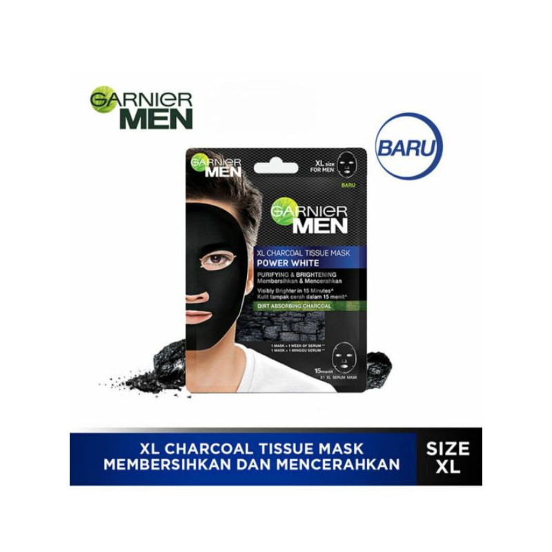 GARNIER Men XL Charcoal Tissue Mask Power White Sheet Mask