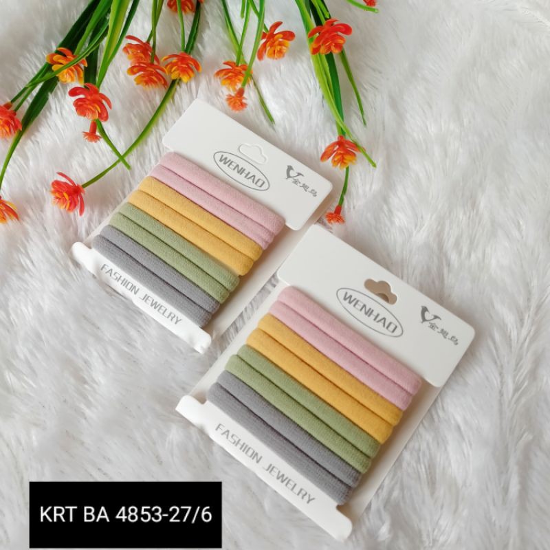 Karet Ikat Rambut Polos Elastis Aneka Warna Isi 8pcs / Kuncir Rambut Anti Melar KRTBA4853-27-3