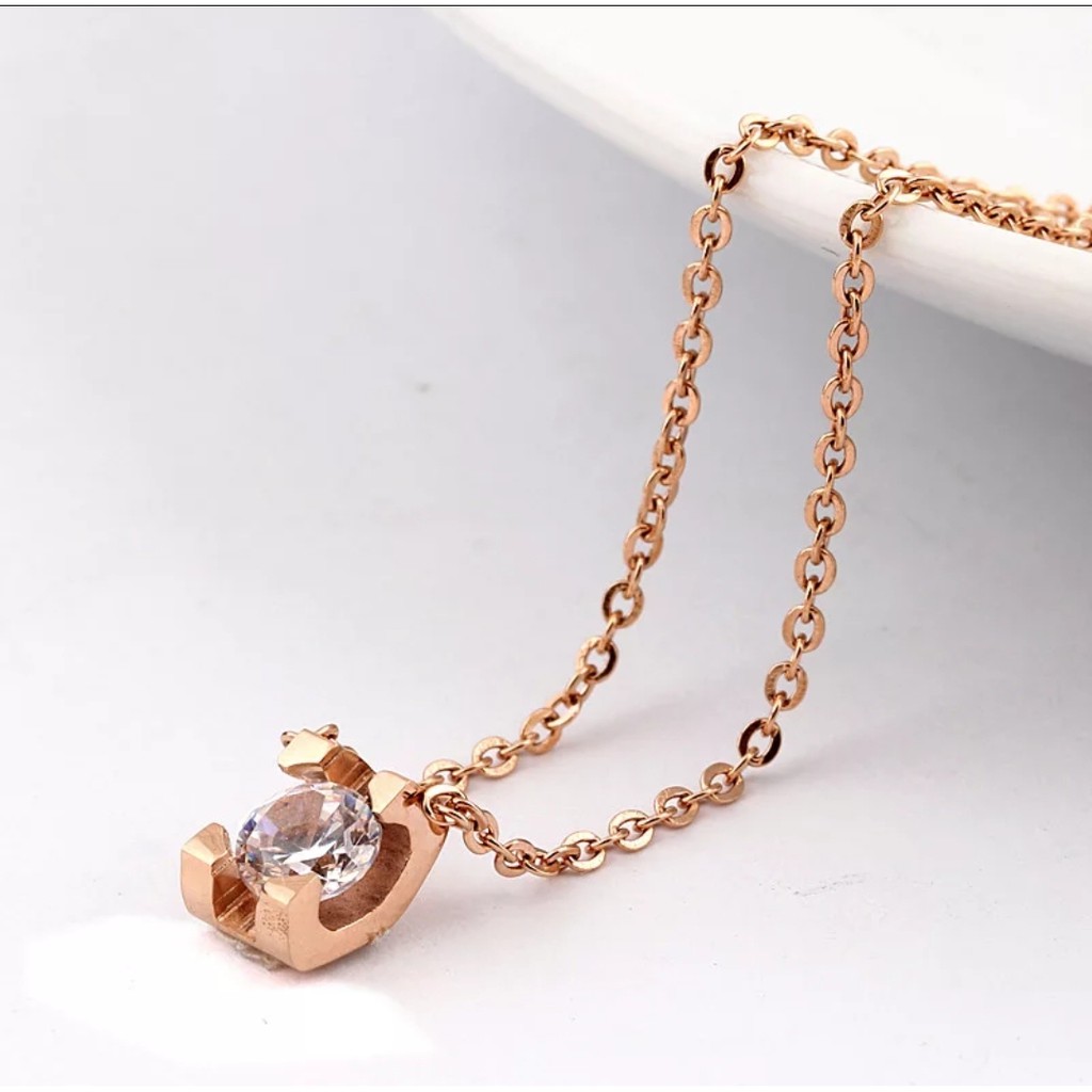 Kalung Titanium THE ONE CRYSTAL Tersedia Warna Rosegold, Gold dan Silver