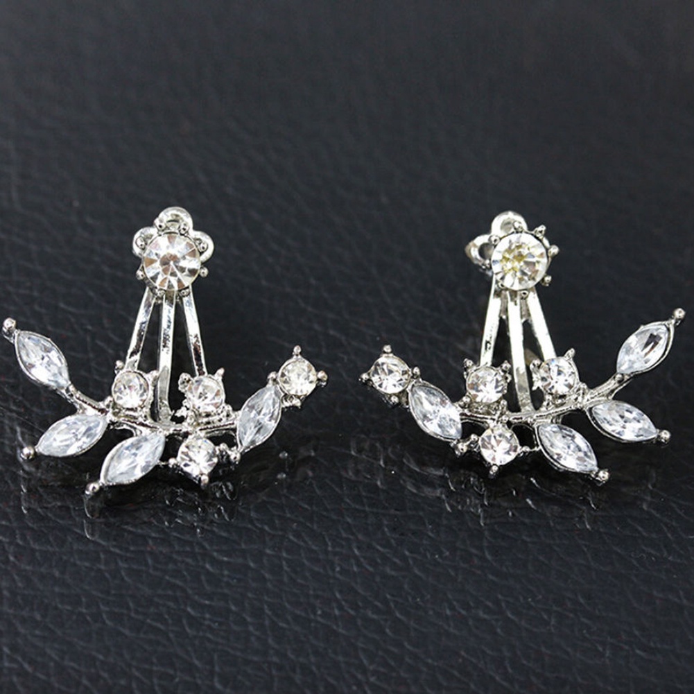Hu Hu Hu Hu Hu Alat Bantu Pasang Kacamata♡ Anting Stud Desain Cabang Daun Aksen Berlian Imitasi Gaya Elegan Untuk Wanita