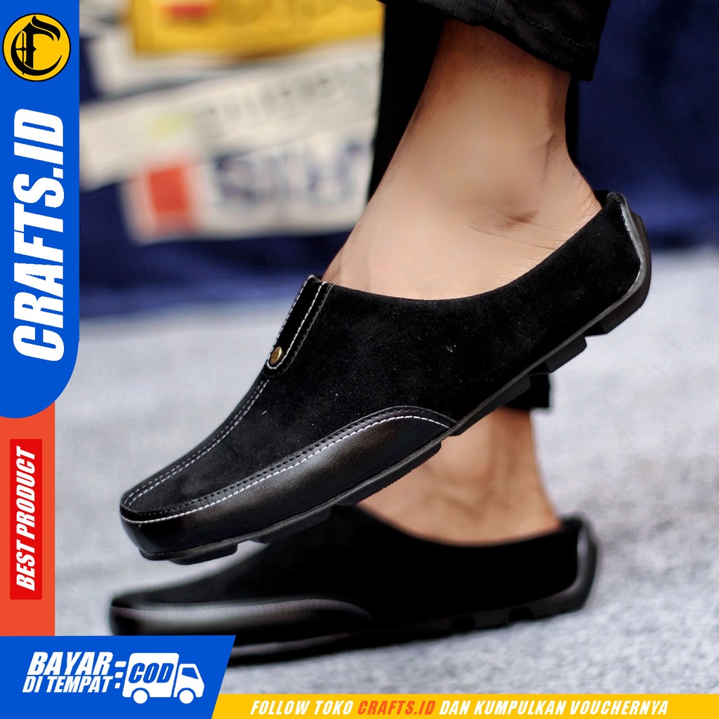 Sepatu Sendal Pria Casual Sepatu Slop Keren Kerja Outdoor Kulit Suede Original CRAFTS LUCCU