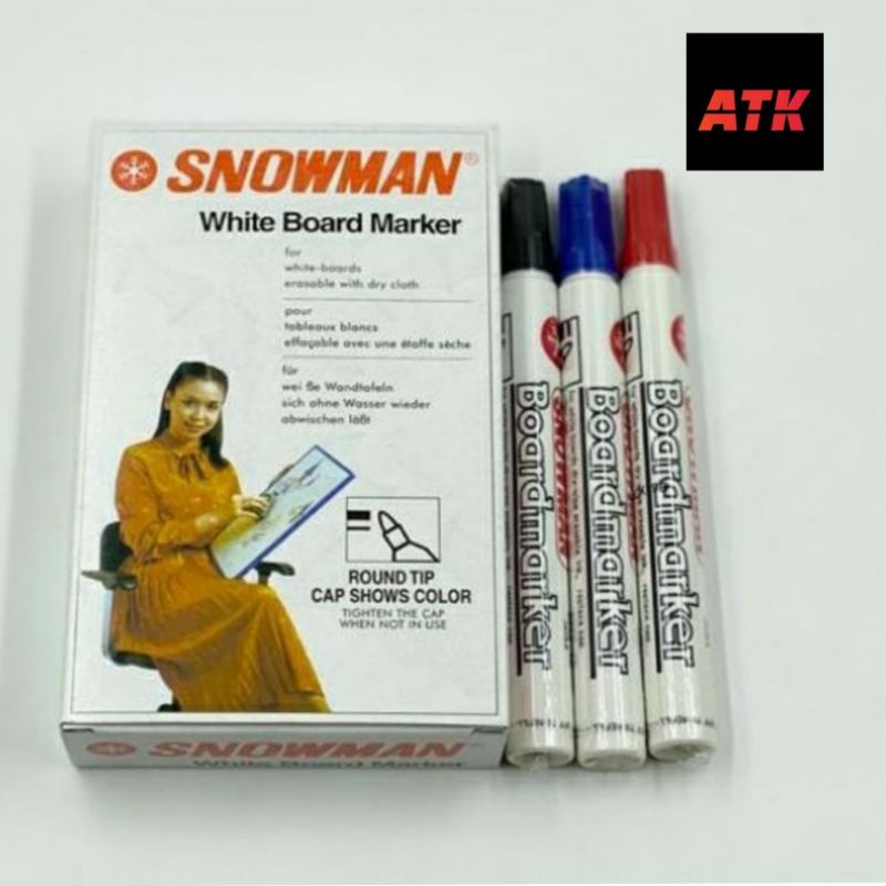 

Snowman Spidol Boardmarker BG-12 Black , Blue , Red / Spidol Whiteboard (bisa dihapus)