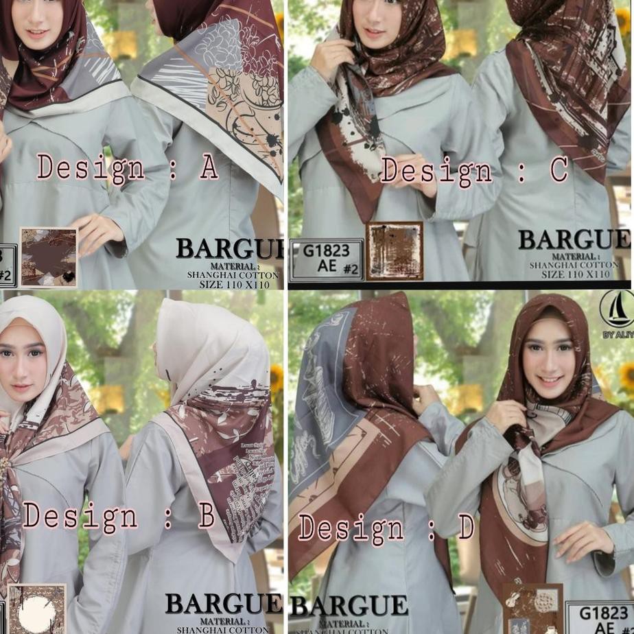 (COD) >> 253PRZ Hijab Segi Empat Voal Motif Bargue Coffee Chocolate By Aliya Sarysha Part 1