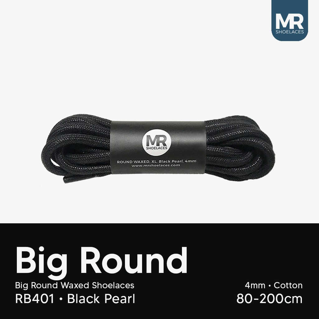 Original RB401 Tali Sepatu Lilin Bulat Hitam (Black) Tebal 4mm Variasi Ukuran 70cm 80cm 90cm 100cm 120cm 150cm 180cm 200cm Premium Round Waxed Shoelaces