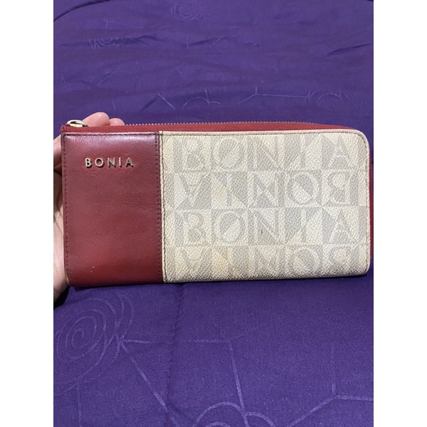 Preloved bonia dompet monogram putih mix maroon
