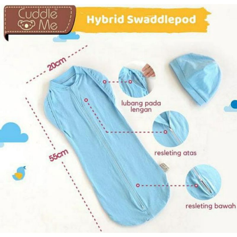 CUDDLEME Hybrid Swaddle Pod | Bedong instant + kupluk Baby Swaddle Bedong Bayi Cuddle Me