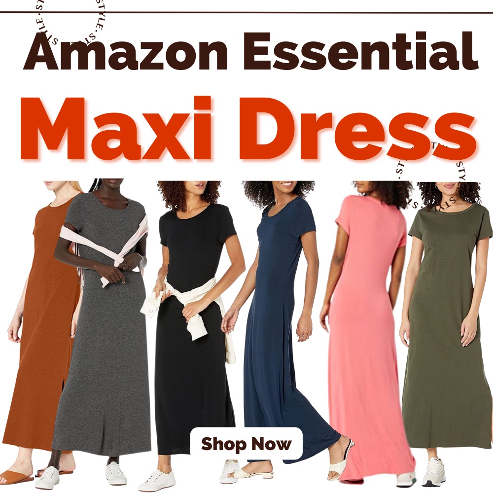 Amazon Essentials Women's Short - Sleeve Maxi Dress // Sisa Ekspor Warnamu (Dress Panjang)