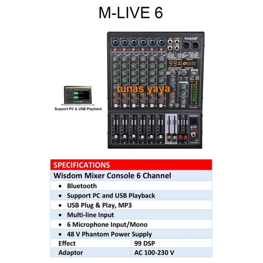 MIXER AUDIO WISDOM MLIVE6 / MLIVE 6 / M LIVE 6 / M LIVE6 ORI 6 CHANNEL