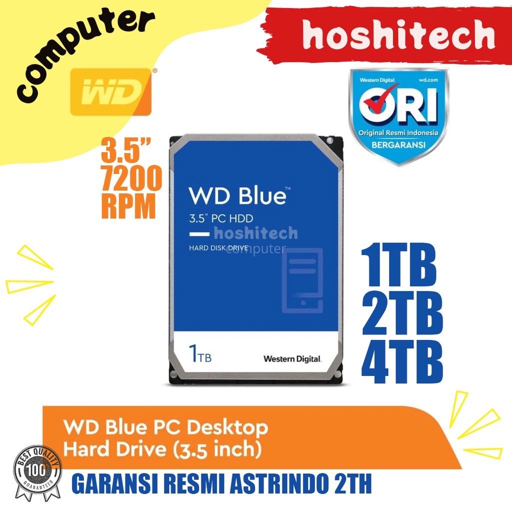 WD BLUE 1TB 2TB 4TB HDD HARDISK INTERNAL PC 3.5&quot; 7200 RPM RESMI 2TH