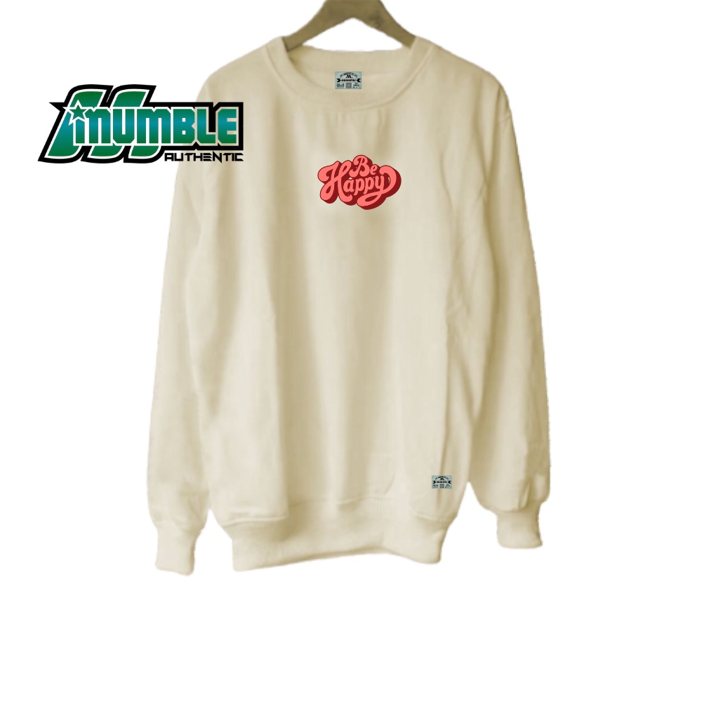 Mumble Sweater Oblong Laki Laki Cream Aesthetic Suiter Crewneck List Be Happy Kruneck Panjang Lengan