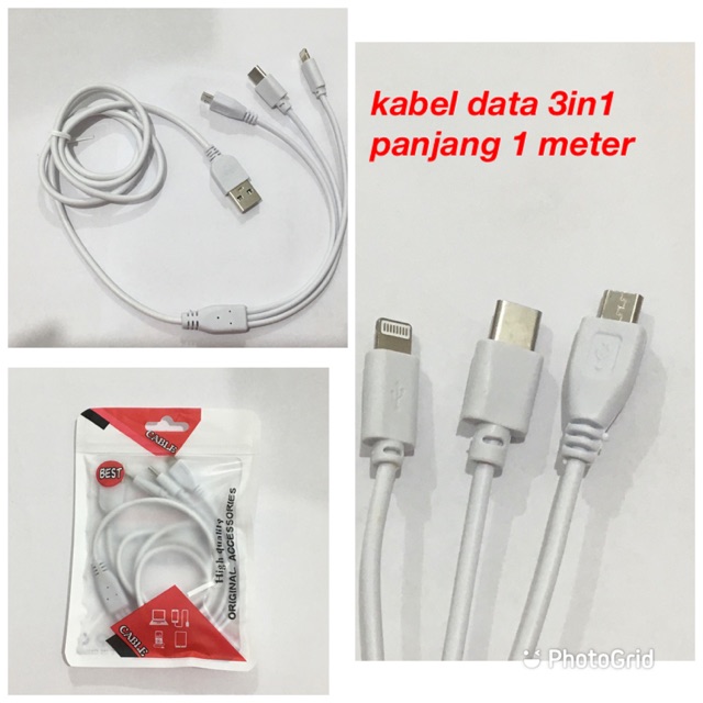 kabel data 3 in 1 USB TO MIRCO  , TIPE C , kabel PANJANG 1 METER