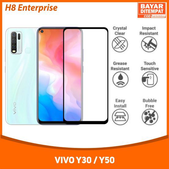 Tempered Glass Full for Vivo Y30 / Y50 NFC Tempered Glass 9D Full Layar