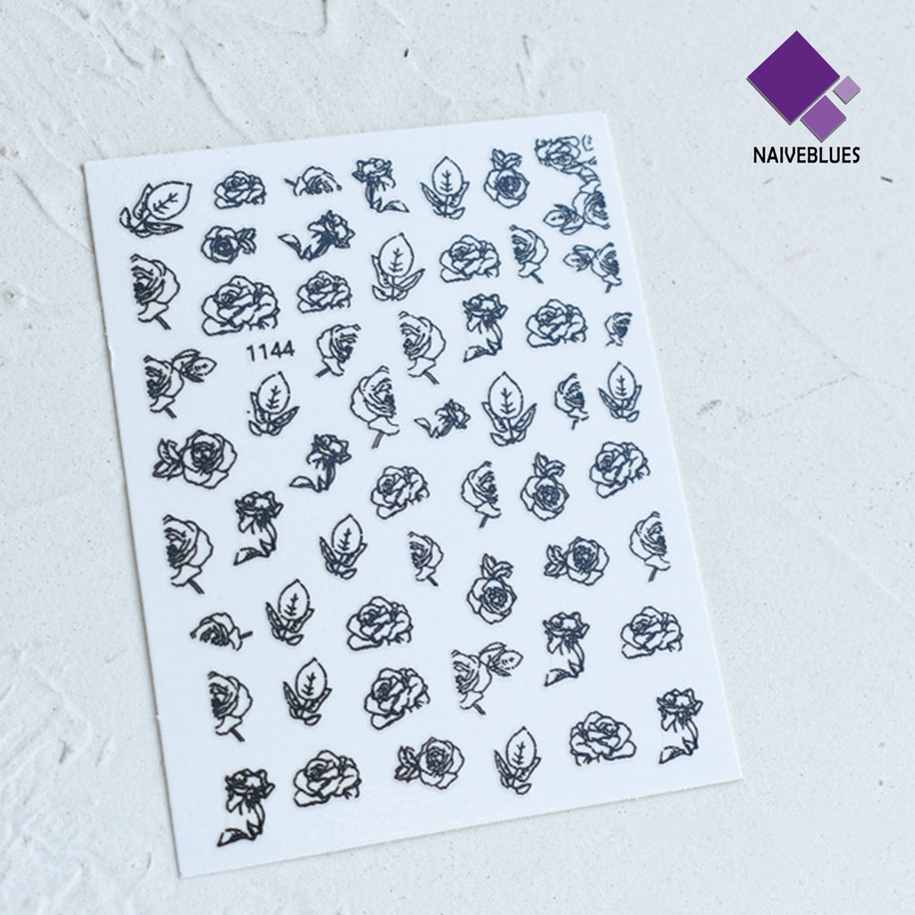 Naiveblue Stiker Kuku Motif Bunga Mawar Anti Alergi / Bau Untuk Nail Art