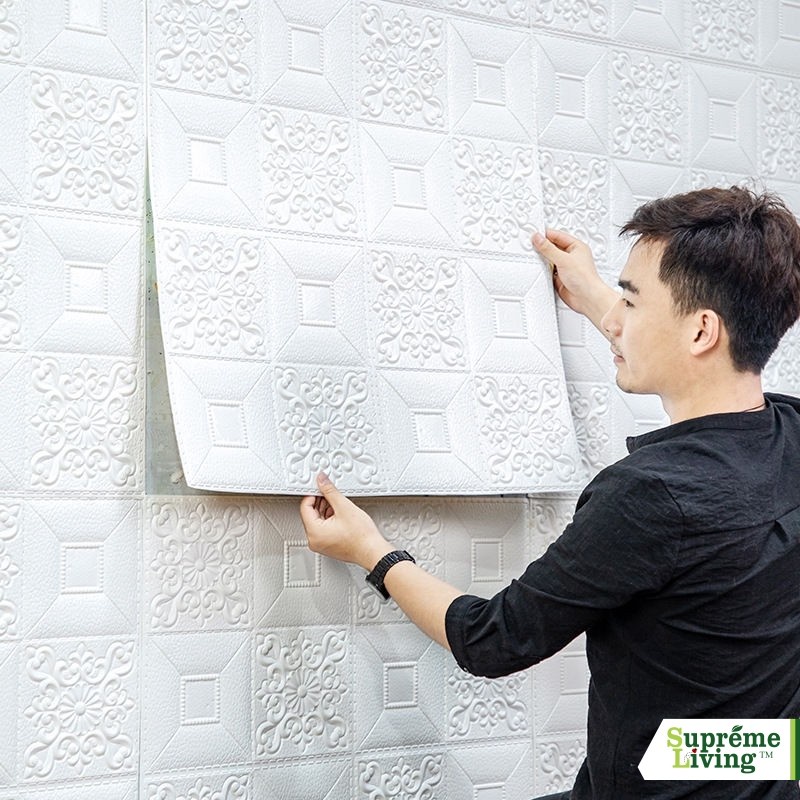 BATIK KUBIK Wallpaper 3D Foam Stiker Emboss Peredam Udara Suara Dindin