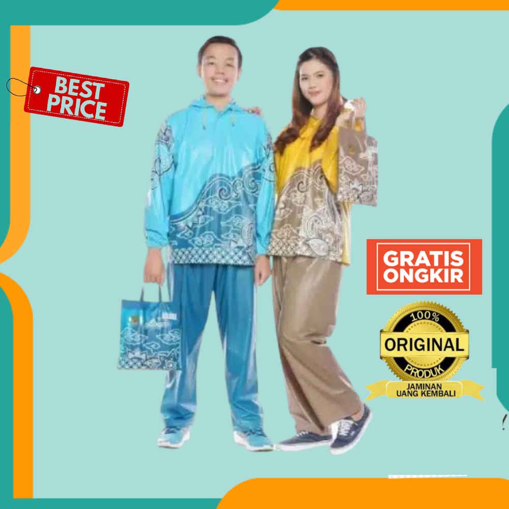 Jas Hujan Wanita Pria Celana Dewasa Cewek Setelan Motif Batik Polkadot Original Tiger Head 68285