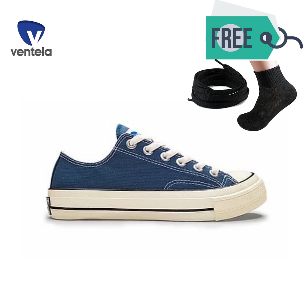 Sepatu Sneaker Pria Wanita Bahan Kanvas Keren Ventela 70s Low Blue Navy Original 100%