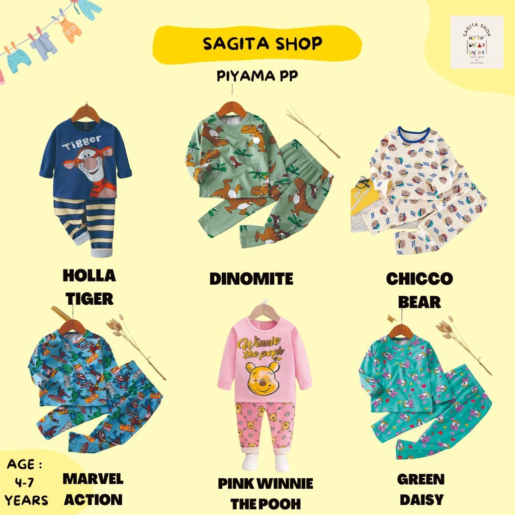 Piyama Anak Import KUBAO Lengan Panjang Karet 4 - 7 Tahun| Stelan Anak Panjang Import Set | Baju Tid