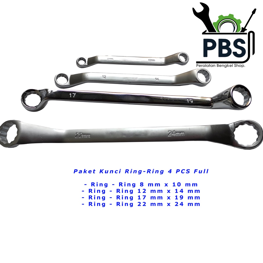 Kunci Lengkap Set Ring 4 PCS 8mm - 24mm. Kunci Bengkel Motor Komplit