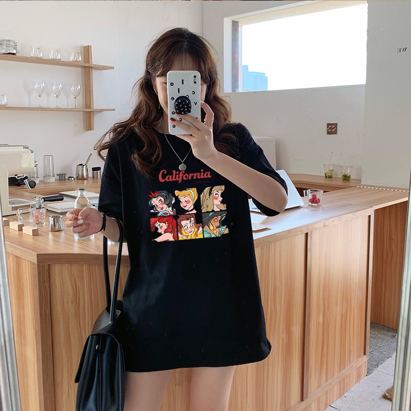 Cartoon Print T-shirt Oversize Atasan Kaos Lengan Pendek Wanita