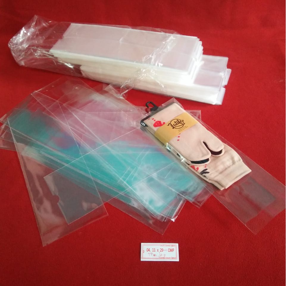 Plastik OPP Untuk Kemas Kaos Kaki Ukuran 11 x 27.5 cm - 11 x 29 Tebal 0.4 mm Jual 1 kg Double Press