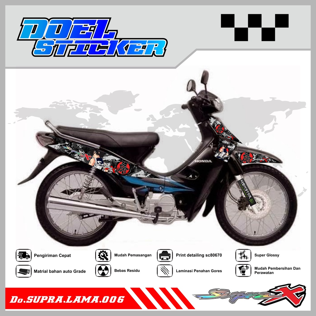 Striping Supra 100 / Supra X / Supra Fit Lama Variasi Stiker Skotlet Motor List SASUKE 006