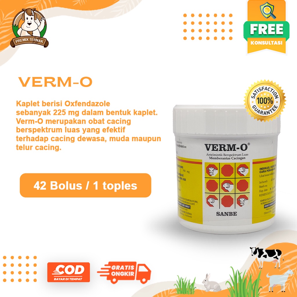 VERM O 1 Toples / 42 Bolus, Obat cacing sapi/ kambing/ ternak isi 42 bolus SANBE